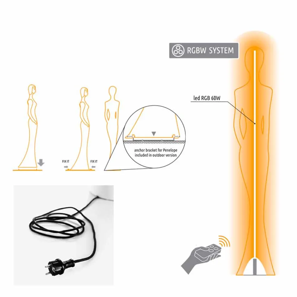 Zahradní stojací lampa s designem LED světelné sochy RGBW - Penelope od Myyour Viadurini