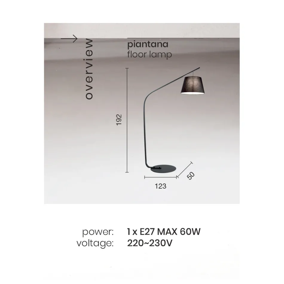 Kovová stojací lampa se stínítkem potaženým látkou - Rivella Viadurini