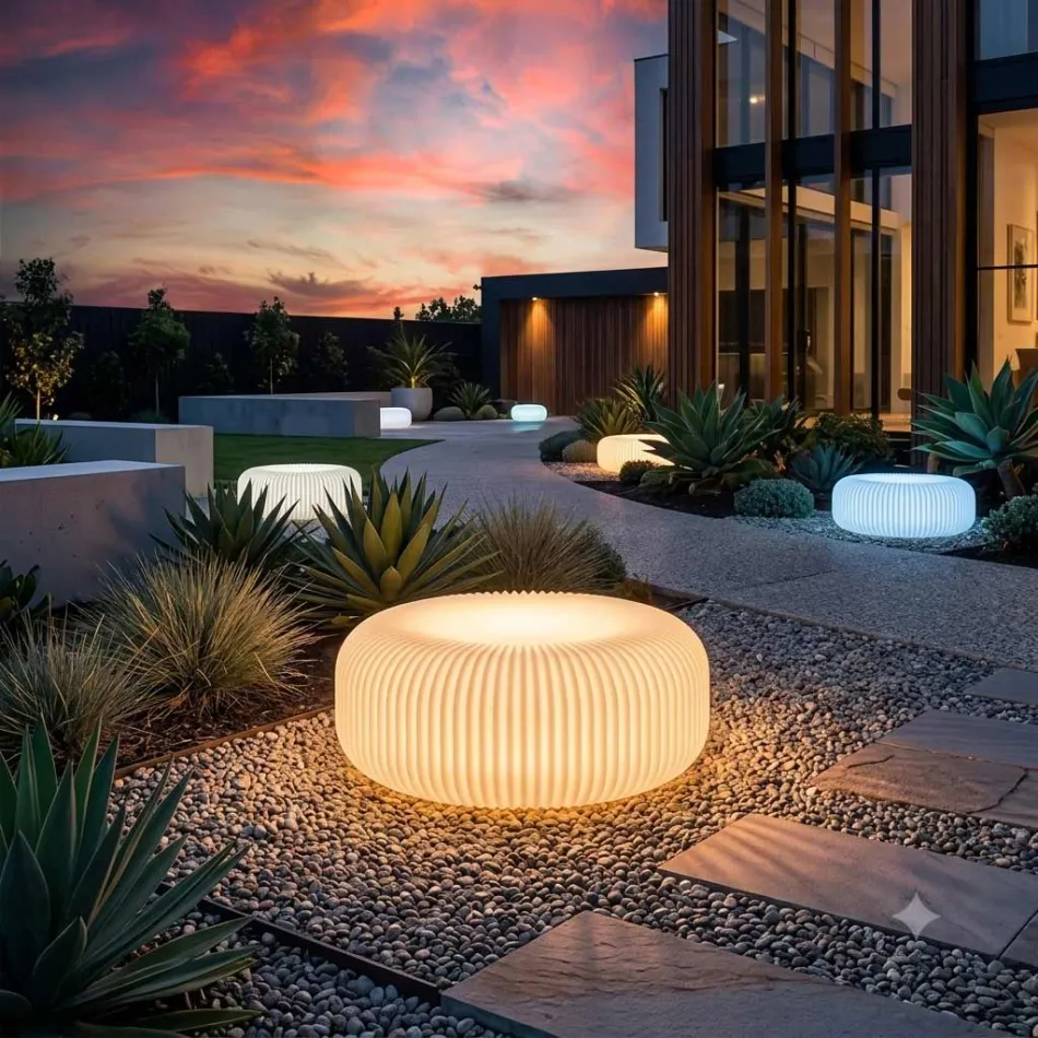 Alabastrová polyethylenová venkovní stojací lampa vyrobená v Itálii - Disco Viadurini