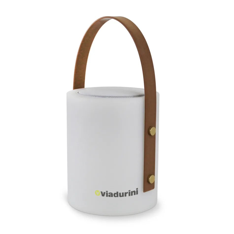 Přenosná venkovní designová lampa s vícebarevnými LED diodami, Bluetooth reproduktorem a dálkovým ovládáním (IP44) Viadurini