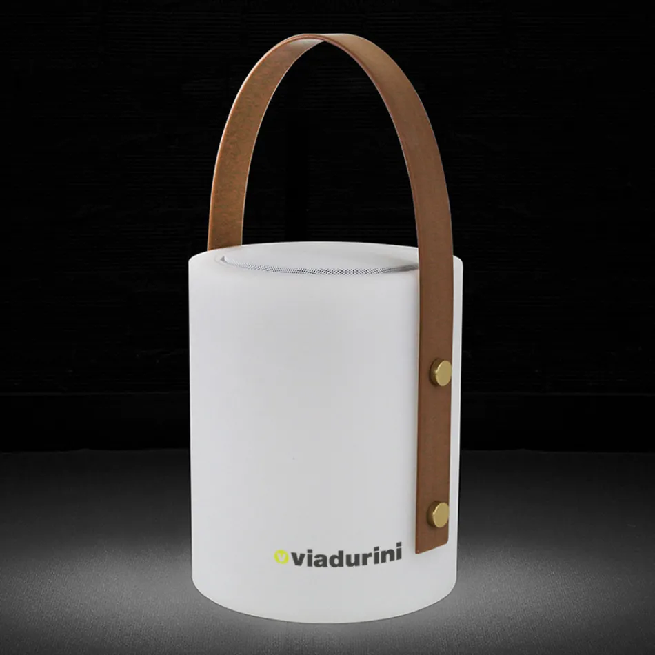 Přenosná venkovní designová lampa s vícebarevnými LED diodami, Bluetooth reproduktorem a dálkovým ovládáním (IP44) Viadurini