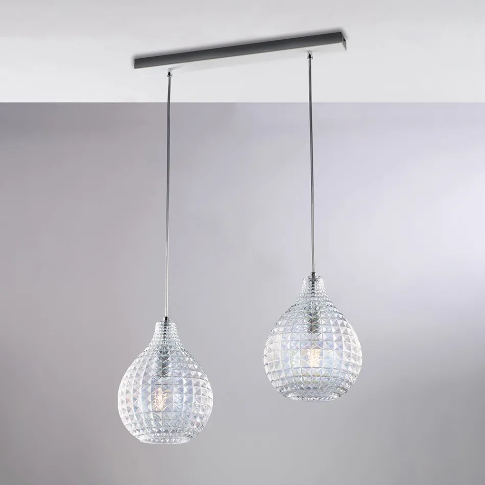 Kovová designová lampa Atlas Glass s křišťálovými závěsnými prvky Viadurini