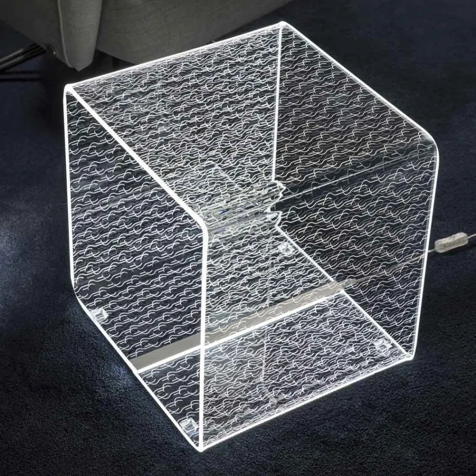 LED Lamp Luminous Transparentní akrylový konferenční stolek Laserový dekor - Robiola Viadurini