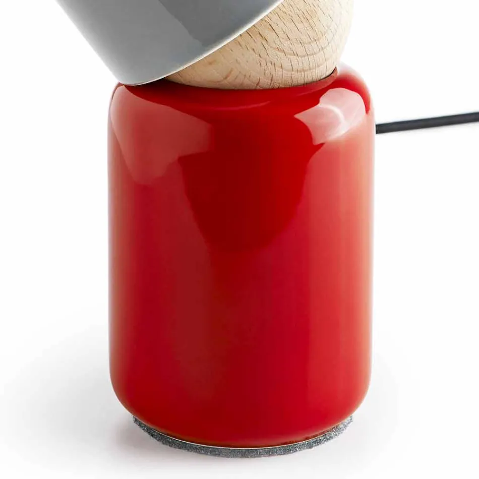 Moderní stolní lampa z keramického a bukového dřeva vyrobená v Itálii Viadurini