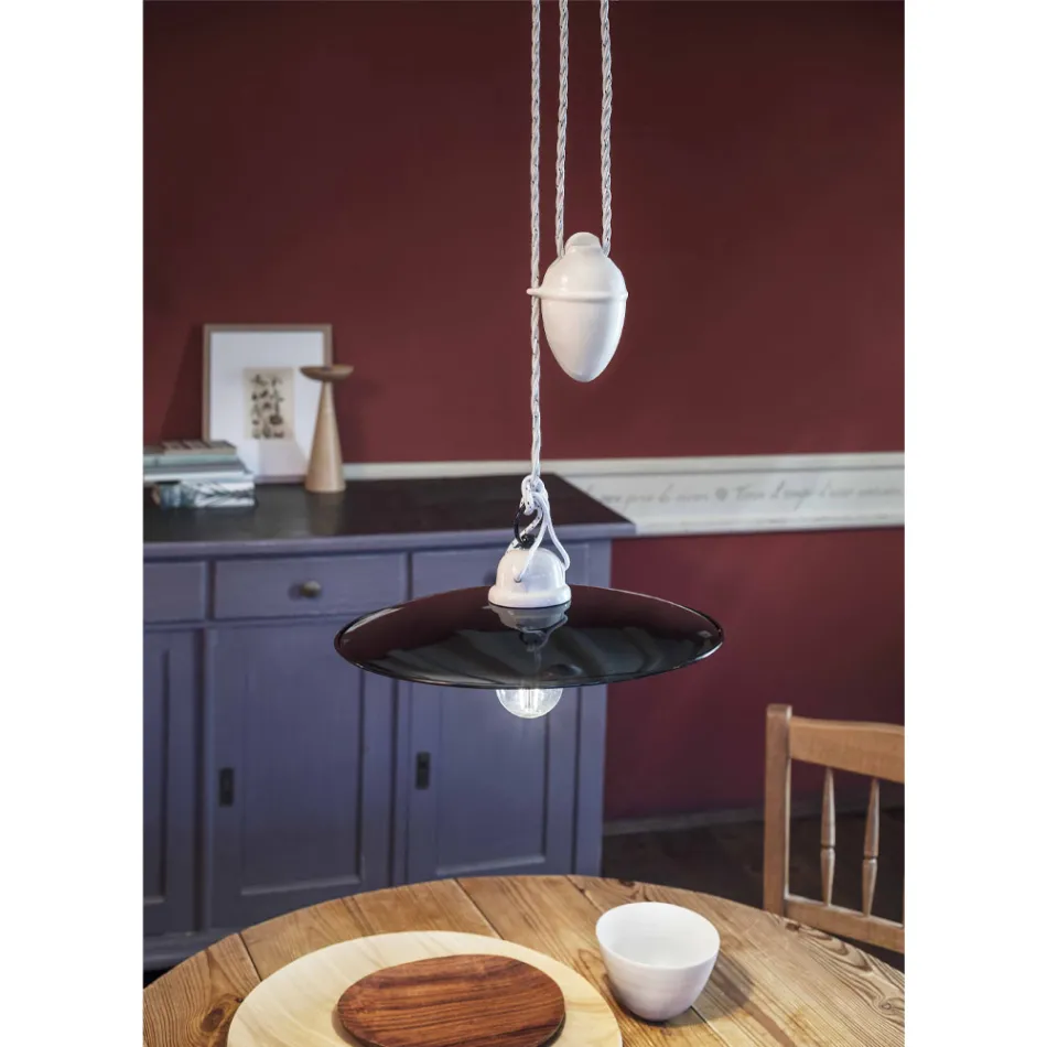 Závěsné svítidlo z bílé keramiky a černého kovu - výkon Viadurini