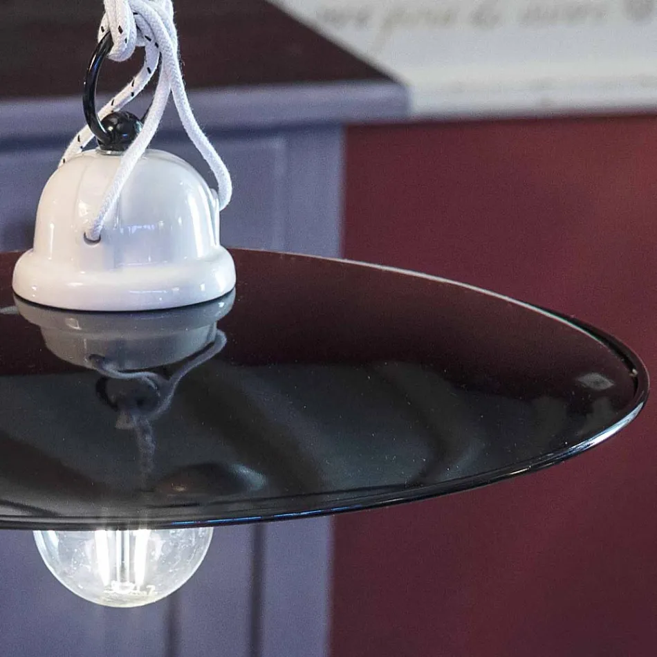 Závěsné svítidlo z bílé keramiky a černého kovu - výkon Viadurini