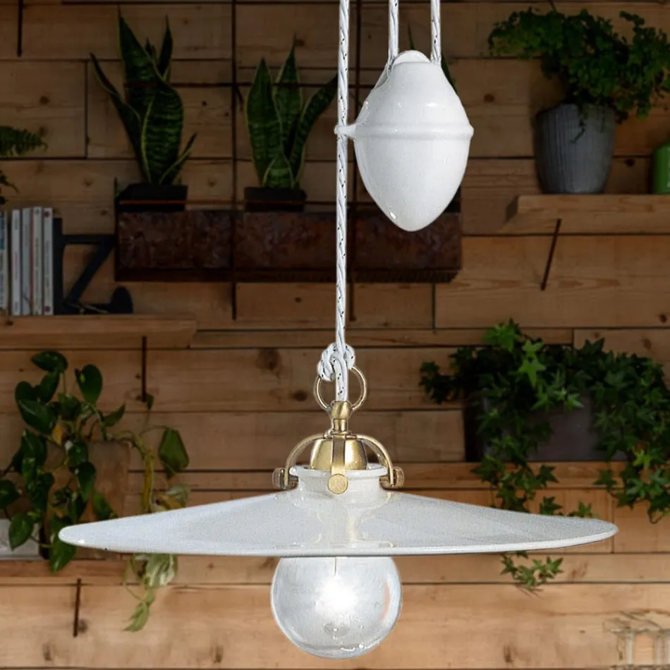 Závěsné svítidlo nahoru a dolů ze železa a lesklé keramiky 2 velikosti - Asti Viadurini