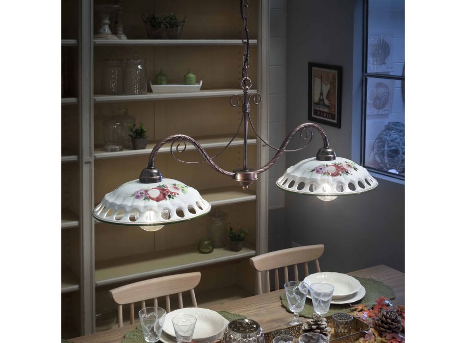 Závěsná lampa 2 svítidla z ručně vyráběné keramiky s Passanastri - Neapol Viadurini