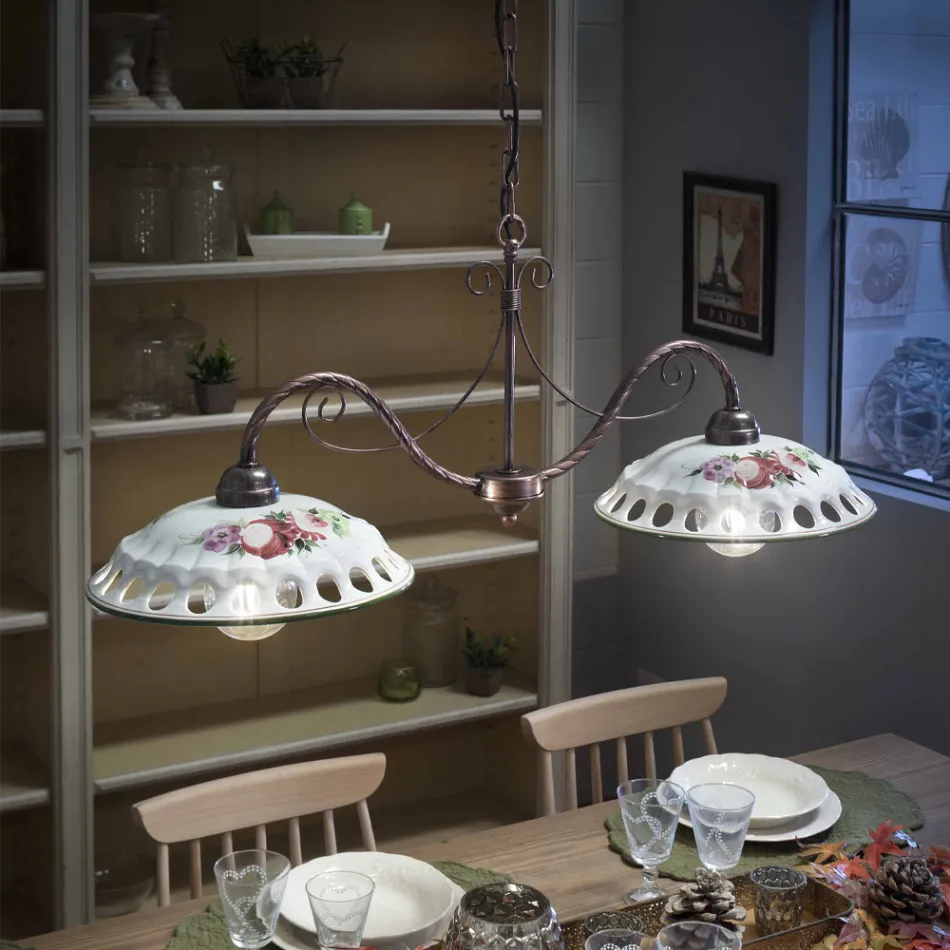 Závěsná lampa 2 svítidla z ručně vyráběné keramiky s Passanastri - Neapol Viadurini