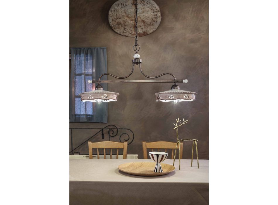 Vintage závěsná lampa 2 světla z ručně vyráběné železné keramiky - Alessandria Viadurini