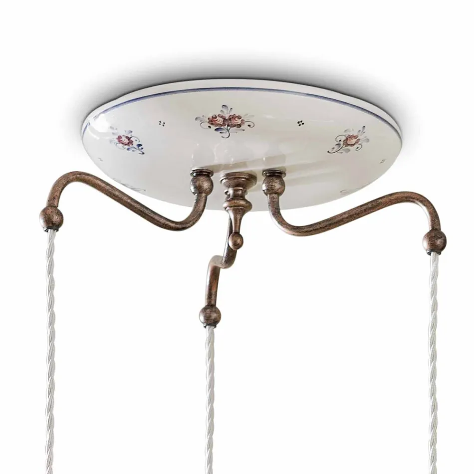 Závěsná lampa 3 světla ze železa a vintage ručně malované keramiky - Chieti Viadurini