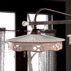 Závěsná lampa 3 světla Vintage keramika a ručně vyrobená žehlička - Alessandria Viadurini