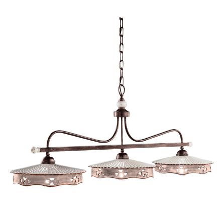 Závěsná lampa 3 světla Vintage keramika a ručně vyrobená žehlička - Alessandria Viadurini