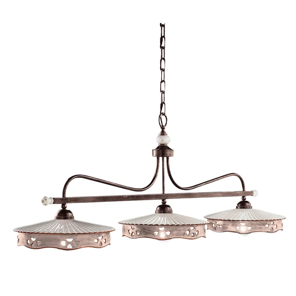 Závěsná lampa 3 světla Vintage keramika a ručně vyrobená žehlička - Alessandria Viadurini