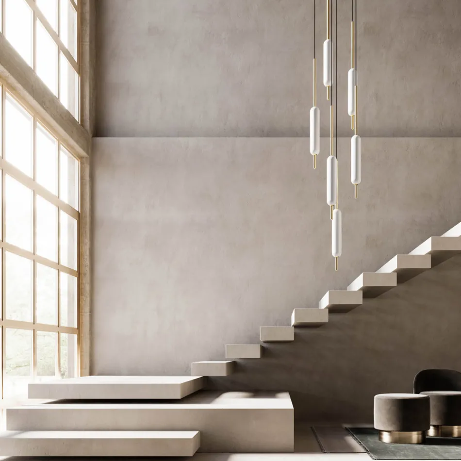 Závěsná lampa s 1, 3 nebo 6 světly v mosazném moderním designu - Typha od Il Fanale Viadurini