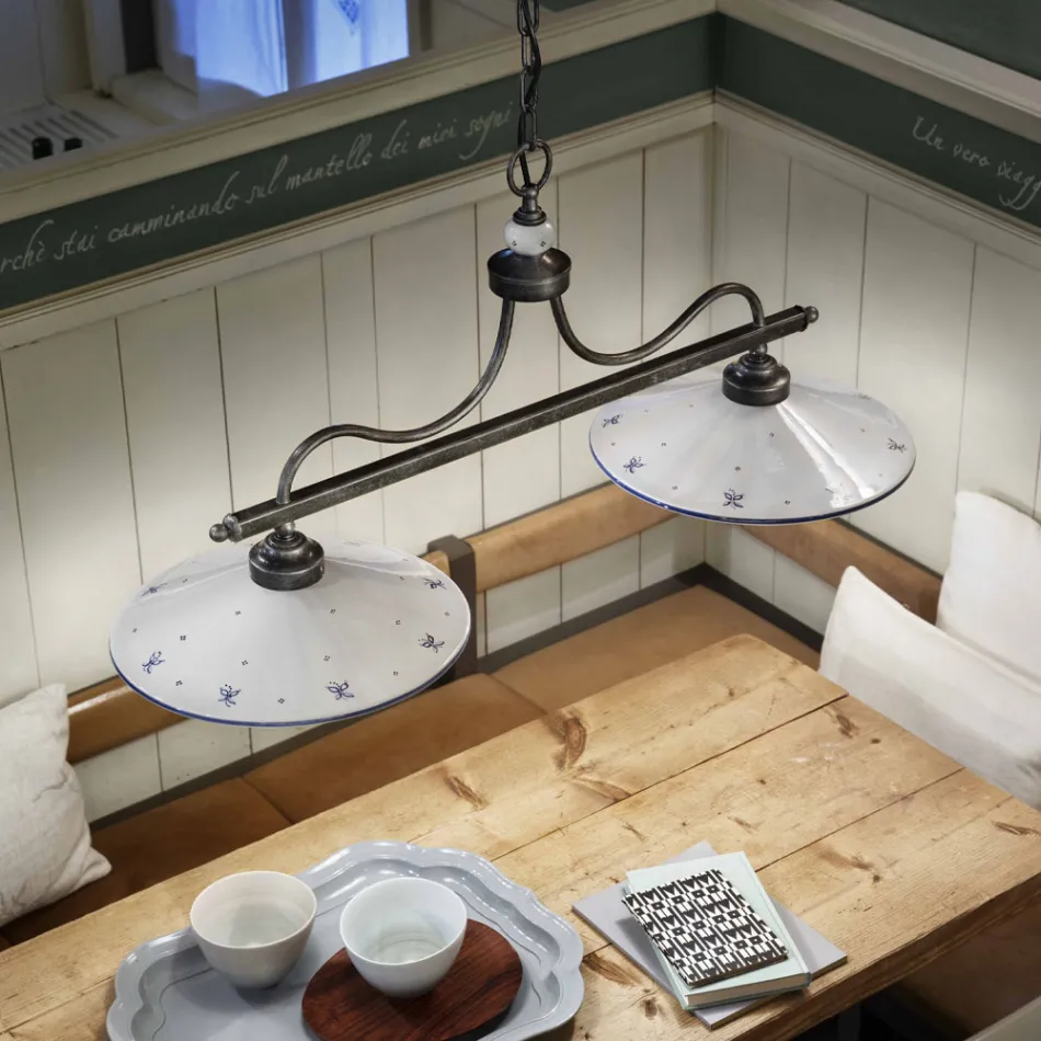 Závěsná lampa se 2 světly v ručně malovaném keramickém a železném designu - Asti Viadurini