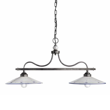 Závěsná lampa se 2 světly v ručně malovaném keramickém a železném designu - Asti Viadurini