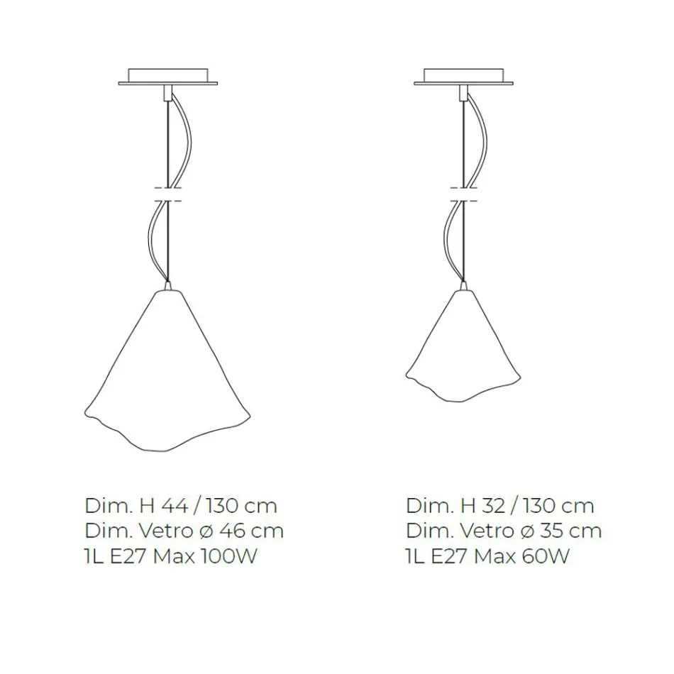 Ručně vyráběná závěsná lampa z foukaného benátského skla 35 46 cm - Mary Viadurini