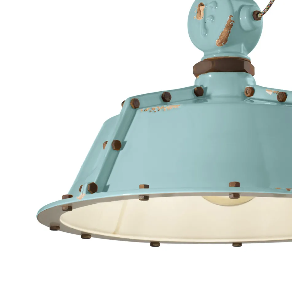 Průmyslová řemeslná závěsná lampa ze železa a keramiky - průmyslová Viadurini