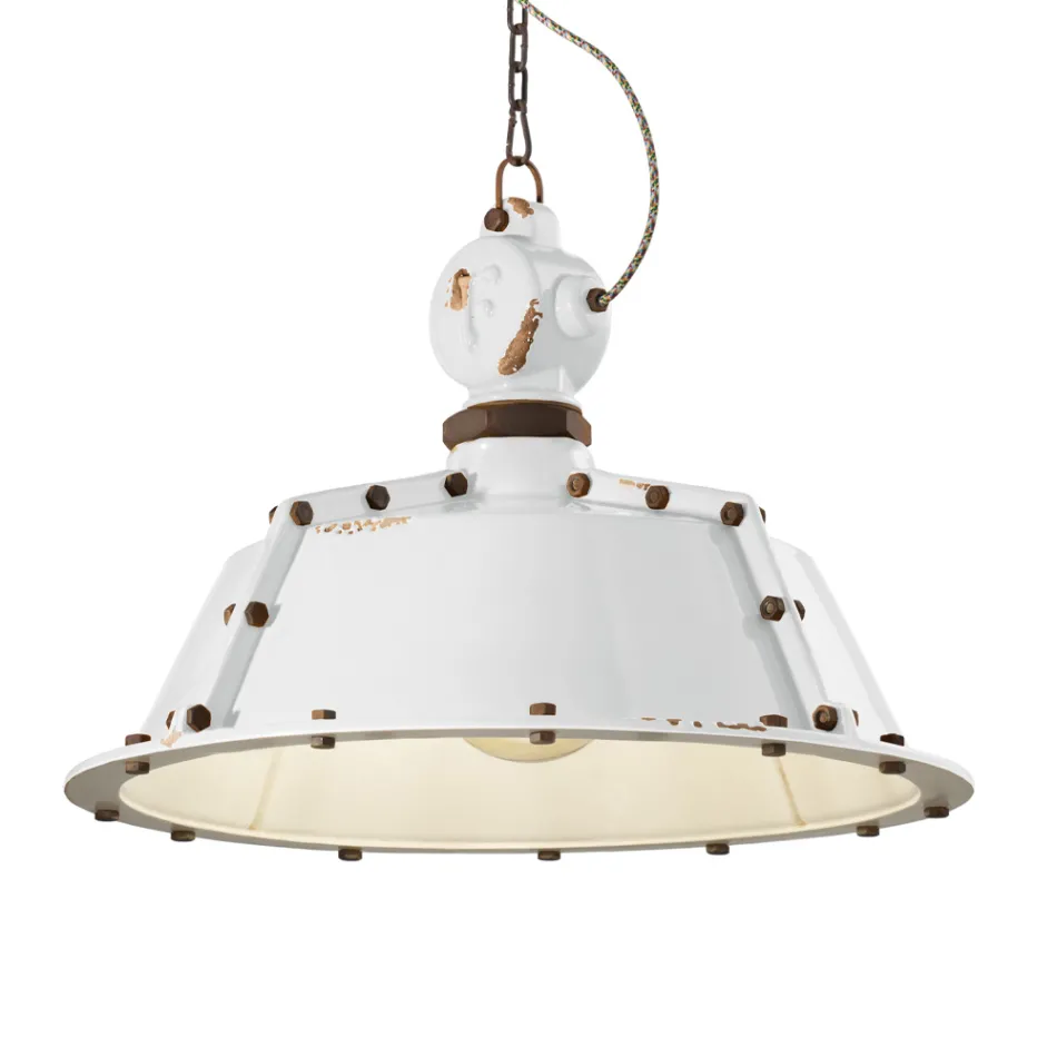 Průmyslová řemeslná závěsná lampa ze železa a keramiky - průmyslová Viadurini