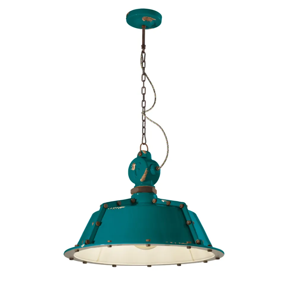 Průmyslová řemeslná závěsná lampa ze železa a keramiky - průmyslová Viadurini