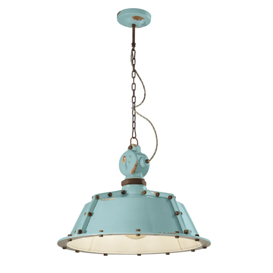 Průmyslová řemeslná závěsná lampa ze železa a keramiky - průmyslová Viadurini