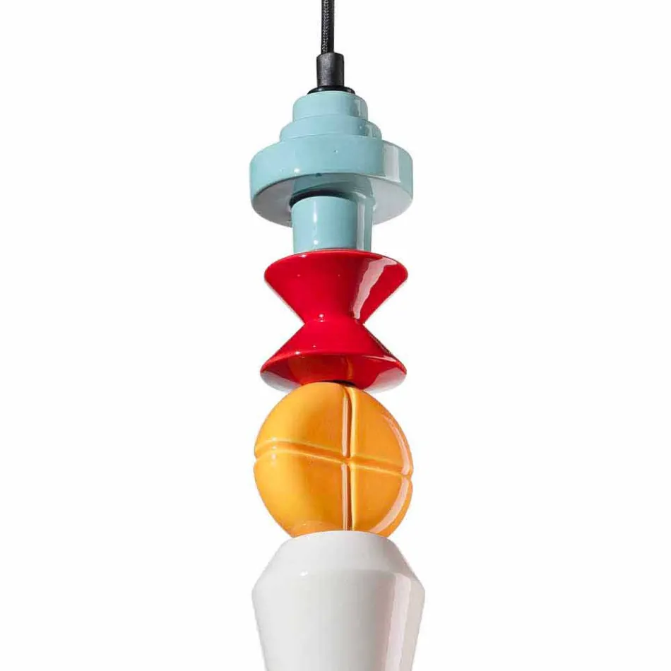 Žlutá nebo zelená retro keramická závěsná lampa vyrobená v Itálii - Ferroluce Lariat Viadurini