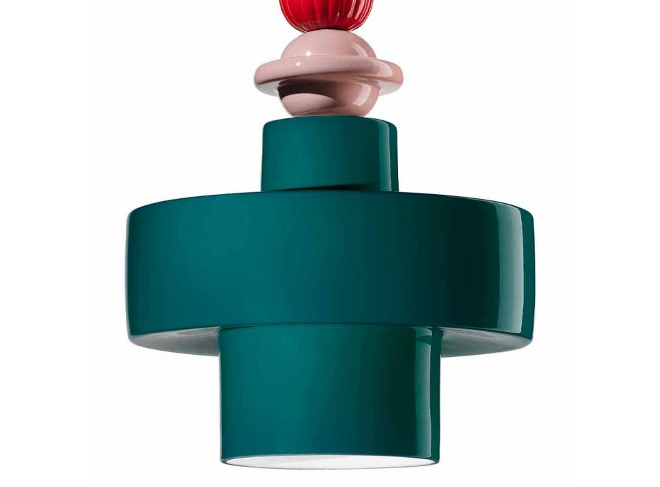 Žlutá nebo zelená retro keramická závěsná lampa vyrobená v Itálii - Ferroluce Lariat Viadurini