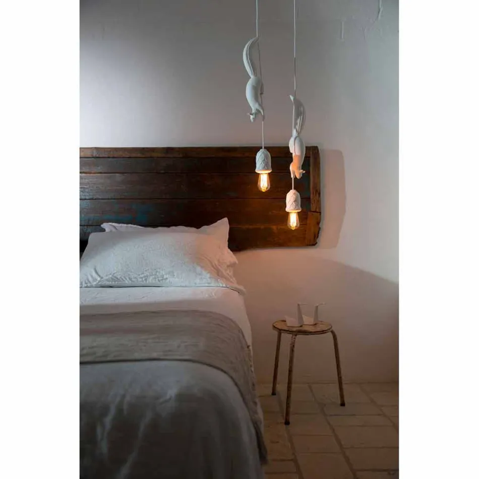 Závěsná lampa v matně bílé keramice s veverkou a žaludem - veverka Viadurini