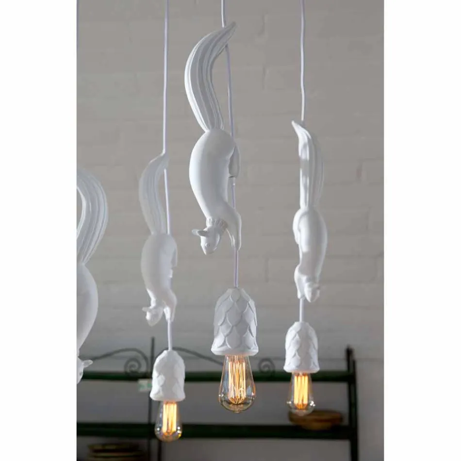 Závěsná lampa v matně bílé keramice s veverkou a žaludem - veverka Viadurini