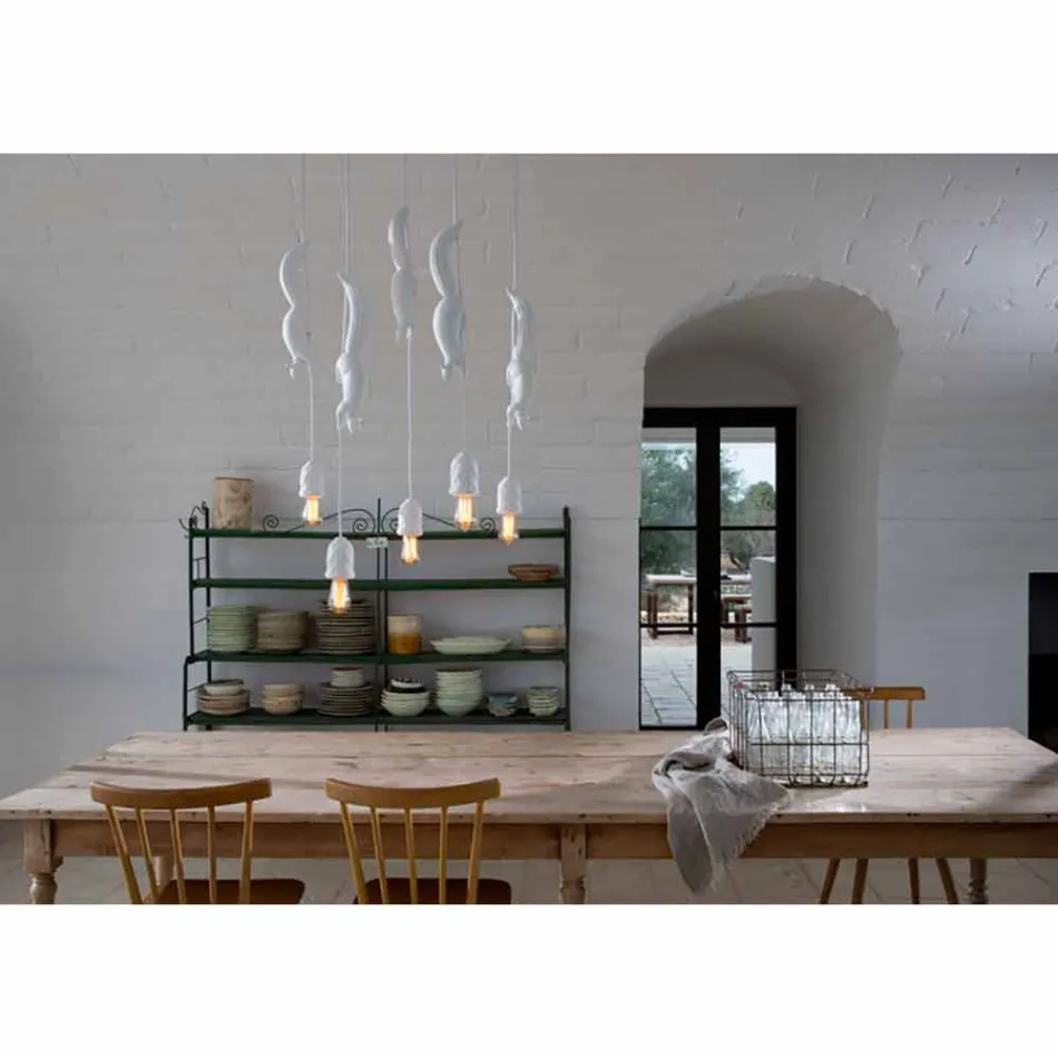 Závěsná lampa v matně bílé keramice s veverkou a žaludem - veverka Viadurini