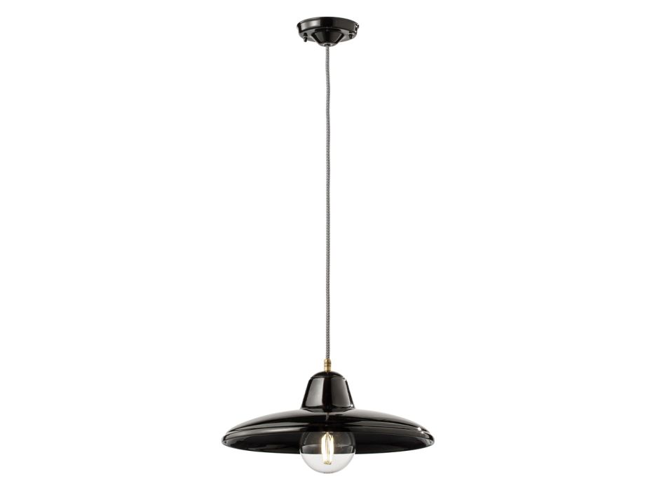 Závěsná lampa v černém keramickém a železném průmyslovém vintage designu - Bew Viadurini