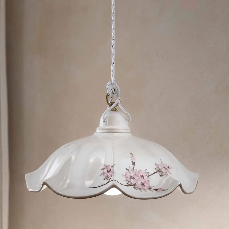 Závěsná lampa ze železa a ručně zdobené vlnité keramiky - Belluno Viadurini