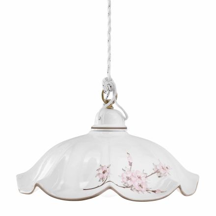 Závěsná lampa ze železa a ručně zdobené vlnité keramiky - Belluno Viadurini