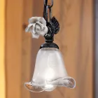 Závěsná lampa ze železa a skla s keramickou dekorací růže - Siena Viadurini