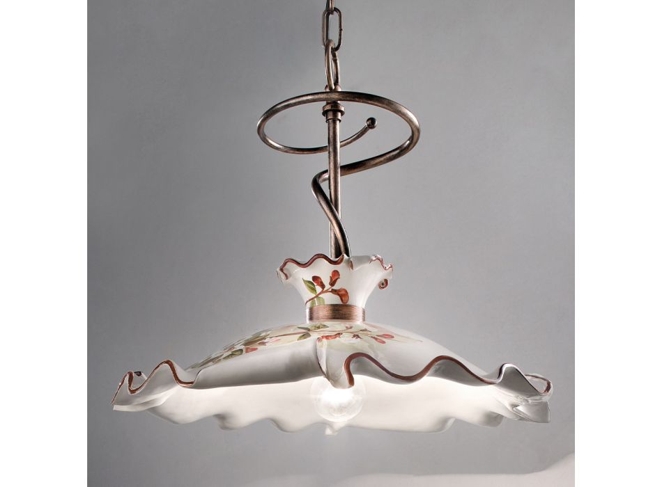 Závěsná lampa z kovu a ručně malovaná zdobená keramika - Milán Viadurini