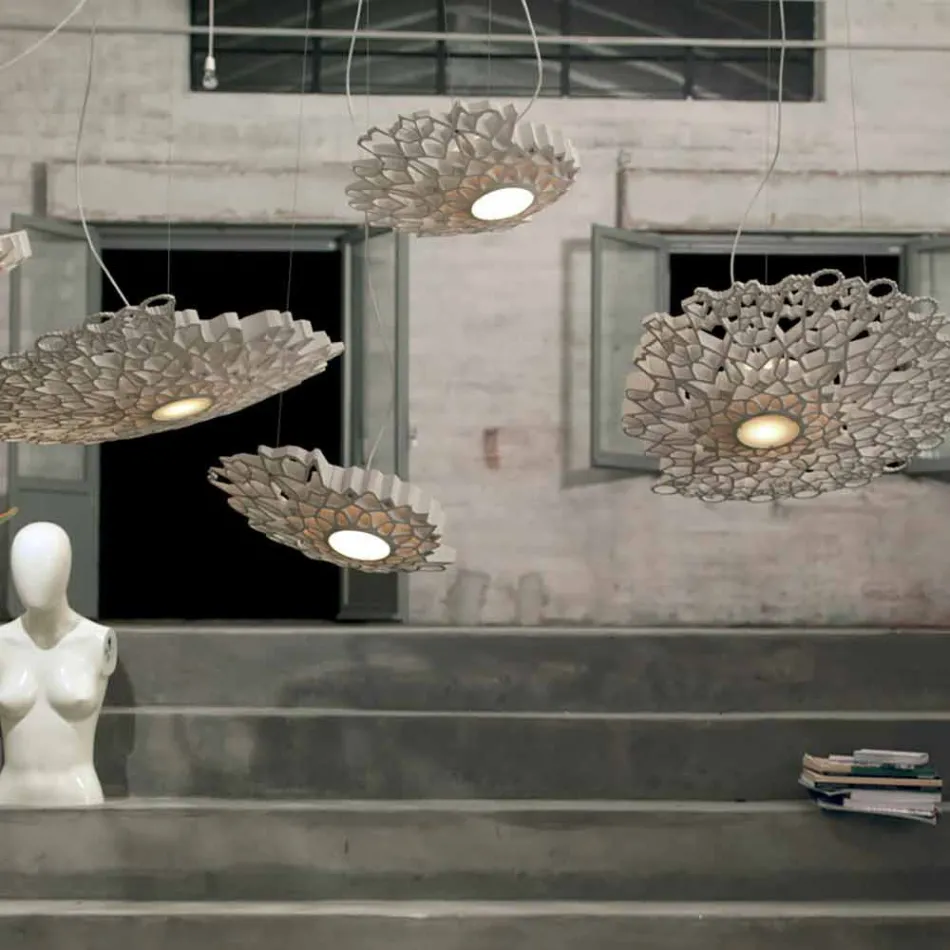 Závěsná lampa v technopolymerovém bílém nebo zlatém provedení 2 rozměry - katedrála Viadurini