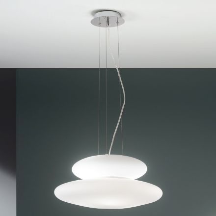 Závěsná lampa z foukaného bílého skla a chromovaného kovu - Illumina Viadurini