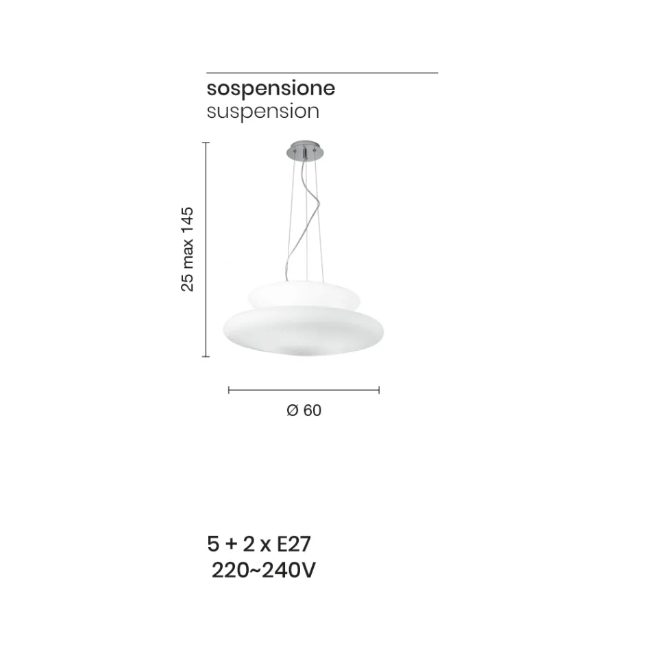 Závěsná lampa z foukaného bílého skla a chromovaného kovu - Illumina Viadurini