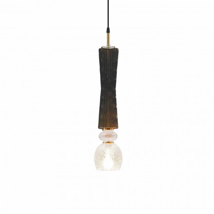 Závěsná lampa ze skla Murano s textilním kabelem vyrobená v Itálii - Missi Viadurini