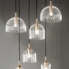 Závěsná lampa z foukaného pruhovaného skla a lakovaného kovu - Giuliano Viadurini