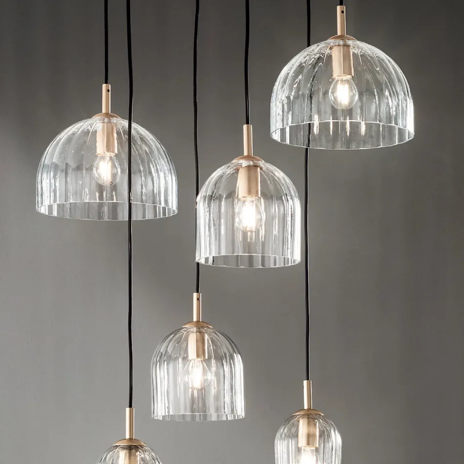 Závěsná lampa z foukaného pruhovaného skla a lakovaného kovu - Giuliano Viadurini