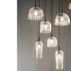 Závěsná lampa z foukaného pruhovaného skla a lakovaného kovu - Giuliano Viadurini