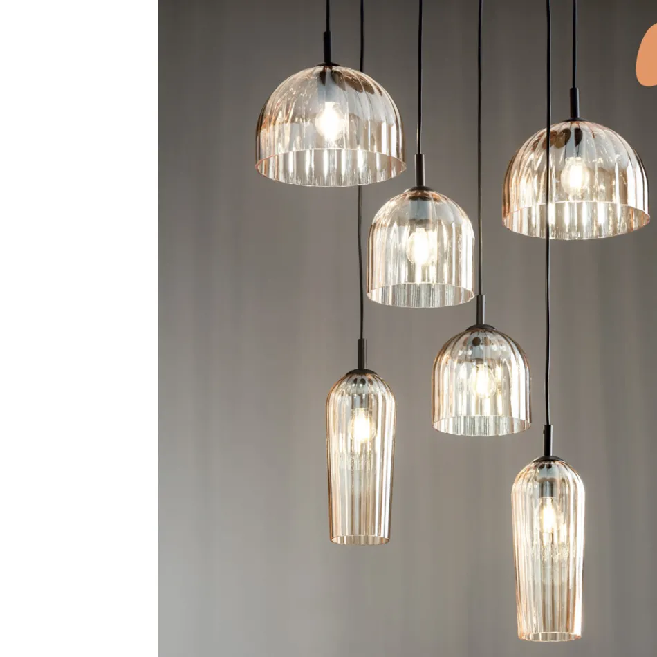 Závěsná lampa z foukaného pruhovaného skla a lakovaného kovu - Giuliano Viadurini