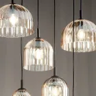 Závěsná lampa z foukaného pruhovaného skla a lakovaného kovu - Giuliano Viadurini