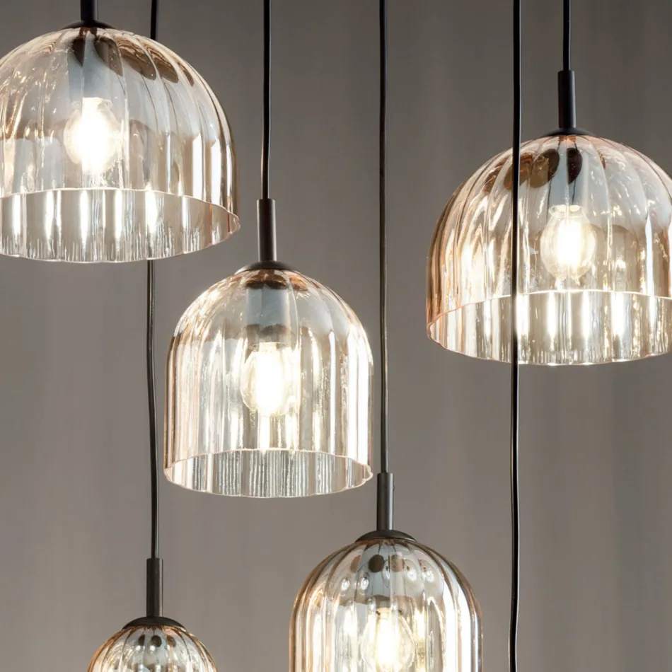 Závěsná lampa z foukaného pruhovaného skla a lakovaného kovu - Giuliano Viadurini