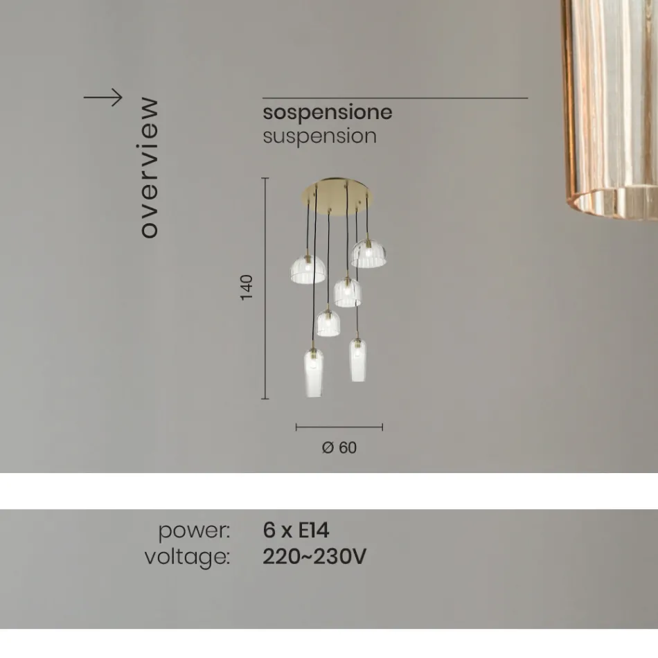 Závěsná lampa z foukaného pruhovaného skla a lakovaného kovu - Giuliano Viadurini