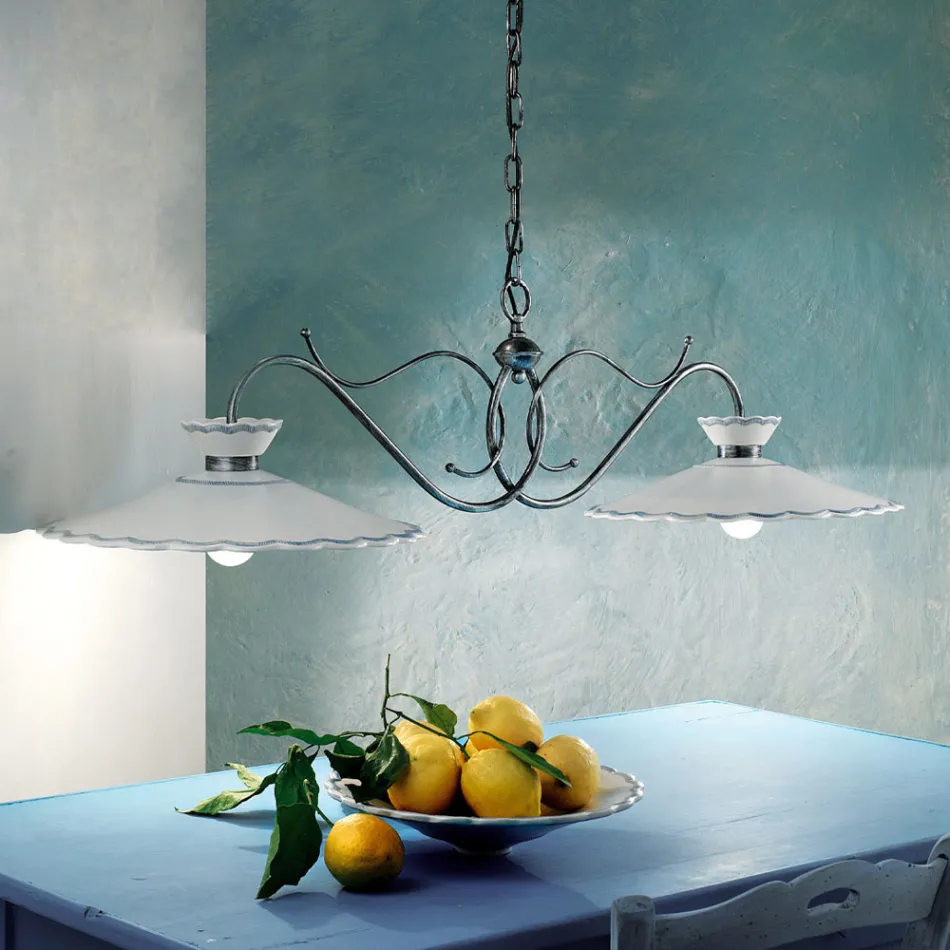 Lineární závěsná lampa 2 světla Keramický ručně vyráběný vyšívací efekt - Ravenna Viadurini