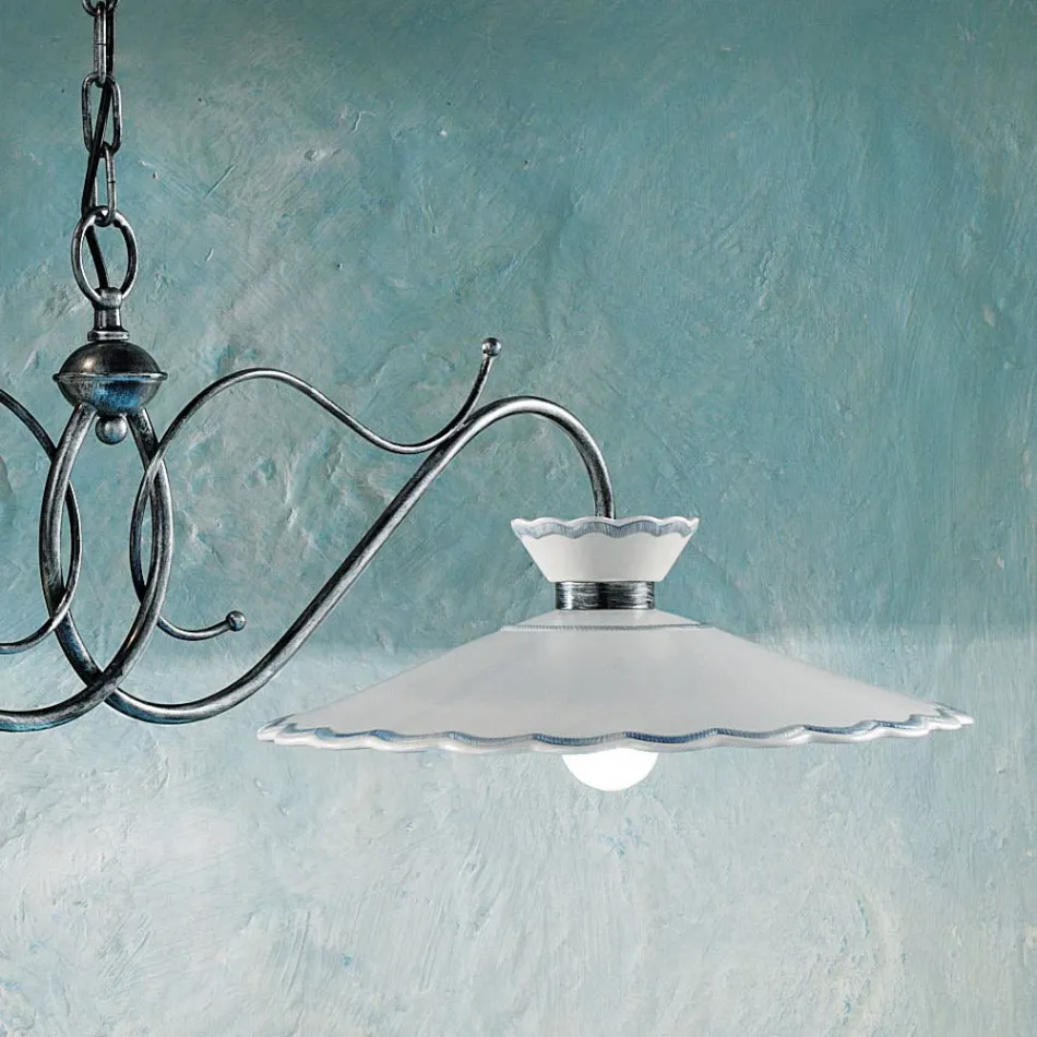 Lineární závěsná lampa 2 světla Keramický efekt ručně vyráběné výšivky – Ravenna Viadurini