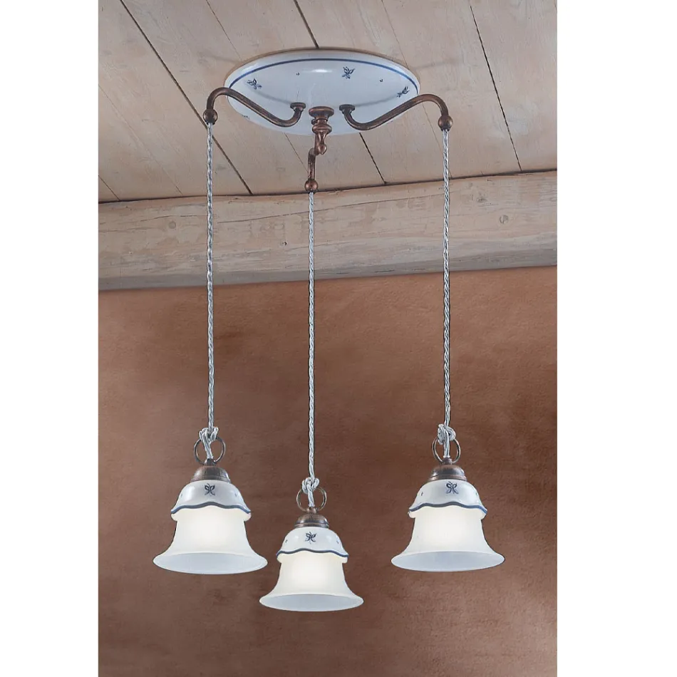 Kulaté závěsné svítidlo ze železa, skla, ručně malované keramiky - Ferrara Viadurini